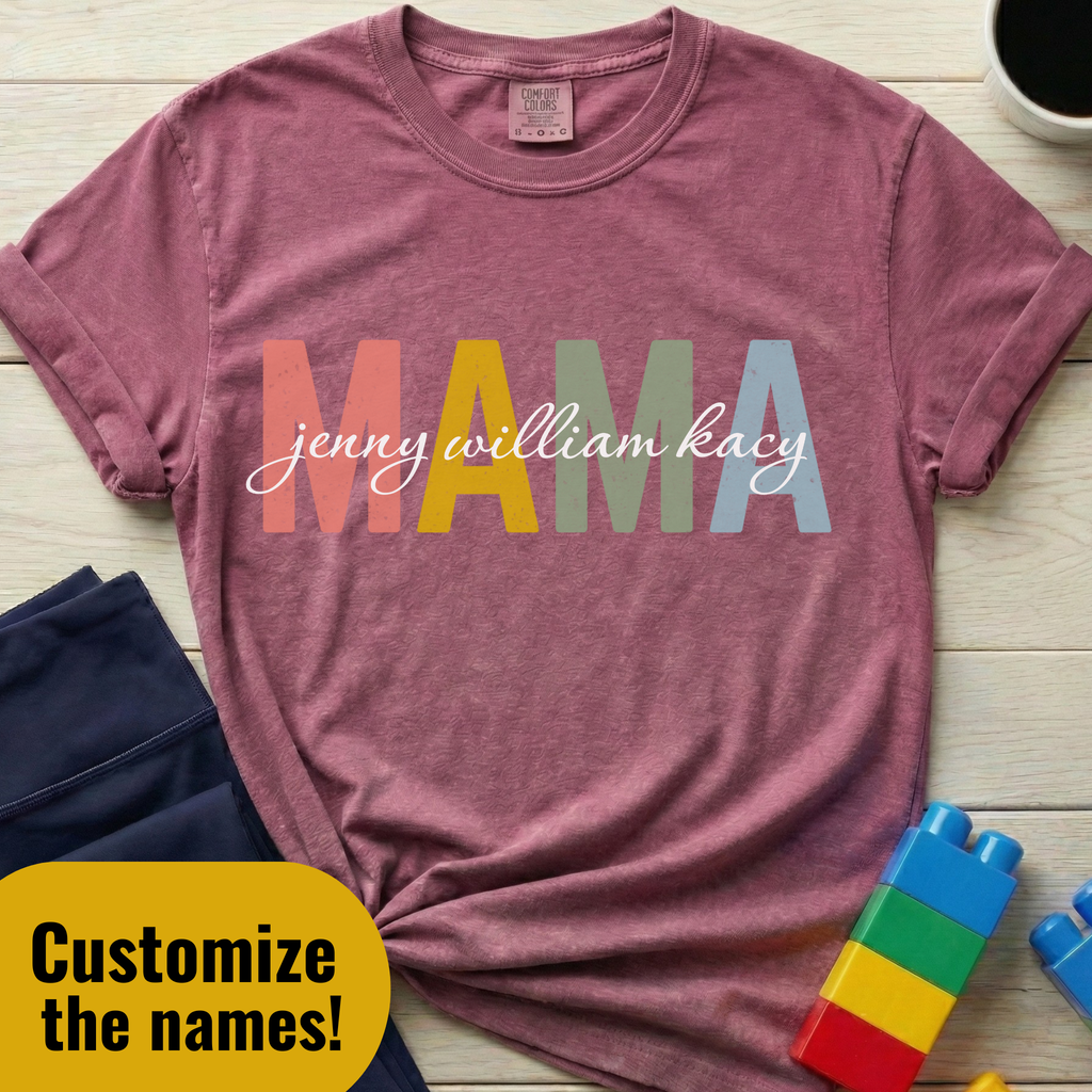 Mama w/ Kids' Names Custom T-shirt