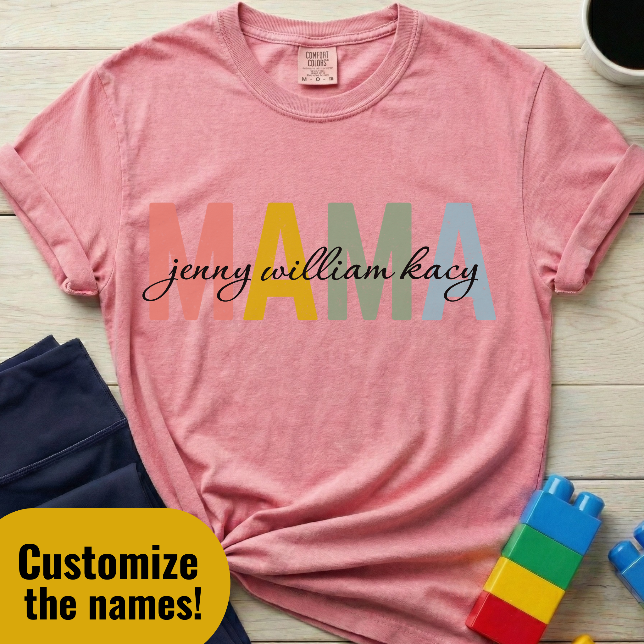 Mama w/ Kids' Names Custom T-shirt