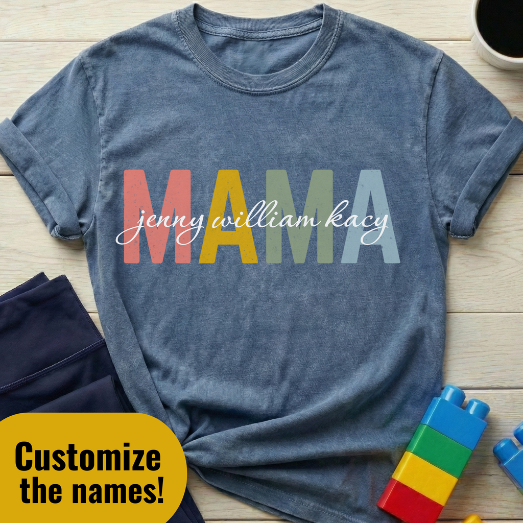 Mama w/ Kids' Names Custom T-shirt