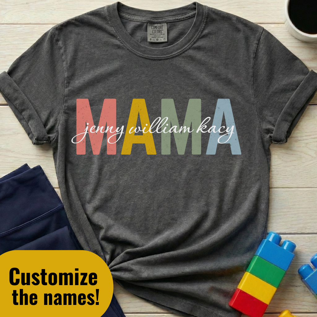 Mama w/ Kids' Names Custom T-shirt