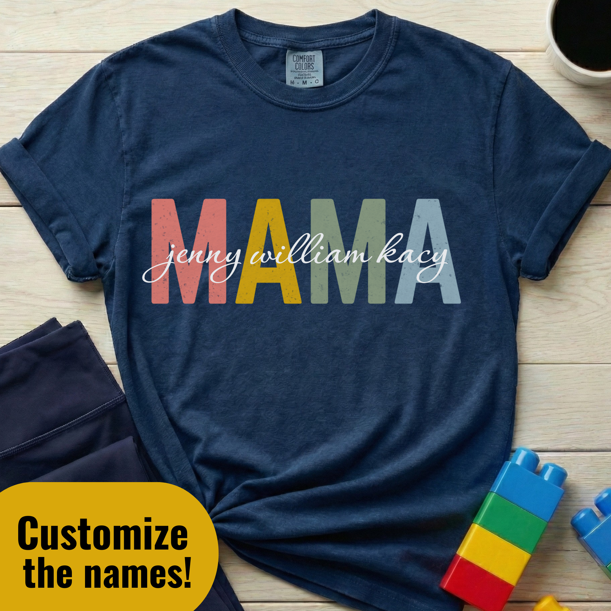 Mama w/ Kids' Names Custom T-shirt
