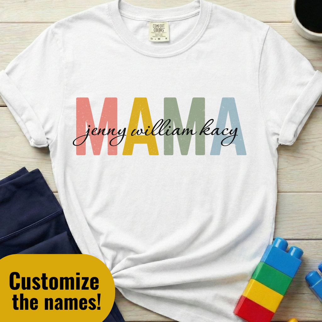 Mama w/ Kids' Names Custom T-shirt